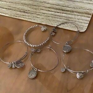 5 piece Silver Alex and Ani Bracelet Set